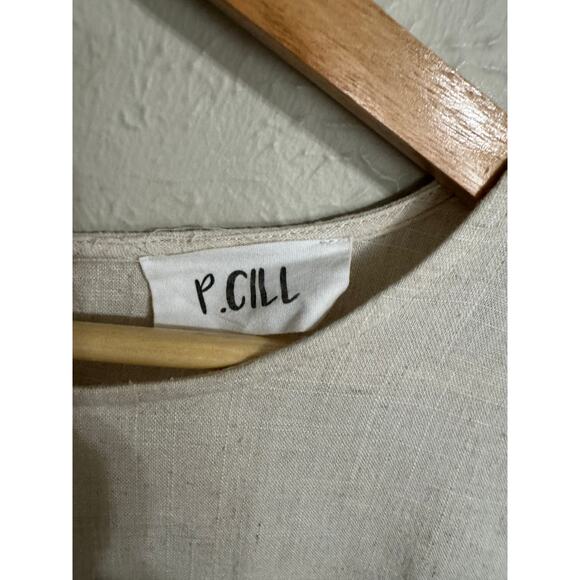 P. Cill Linen Blend Lagen Look Neutral Boho Fringe Boxy Blouse Large - Picture 4 of 4